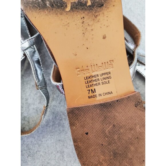 Gee Wawa Leather Sandals Women Size 7 Ankle Strap Metallic - Picture 3 of 4